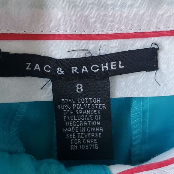 ZAC & RACHEL ZIP UP AQUA BLUE TURQUOISE CAPRI CROPPED PANTS SIZE 8 COTTON - Picture 3 of 9